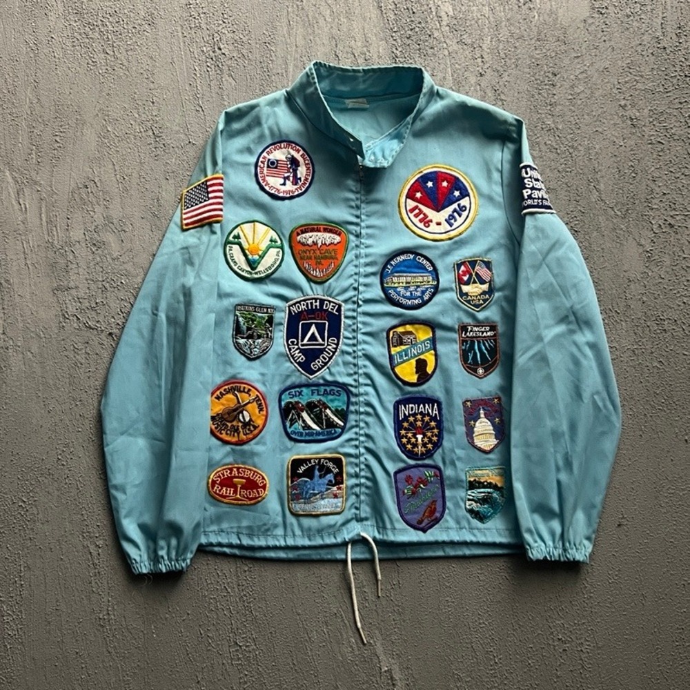 Vintage Patch Harrington Jacket Small Blue 1970s Souvenir